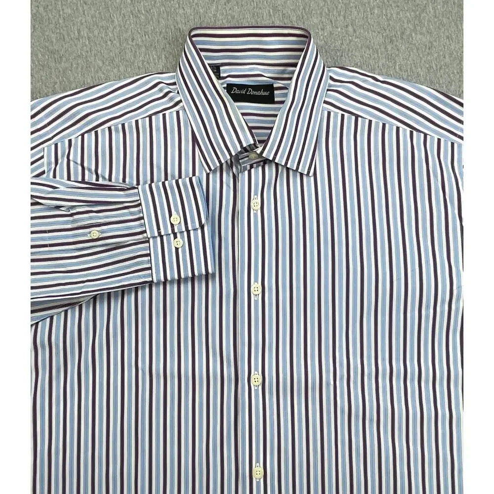 David Donahue Shirt Mens 16.5‎ - 34/35 Striped 100% Cotton Button Up